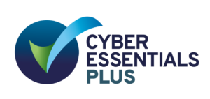 Logo with a blue and green tick with the words "Cyber Essentials Plus"